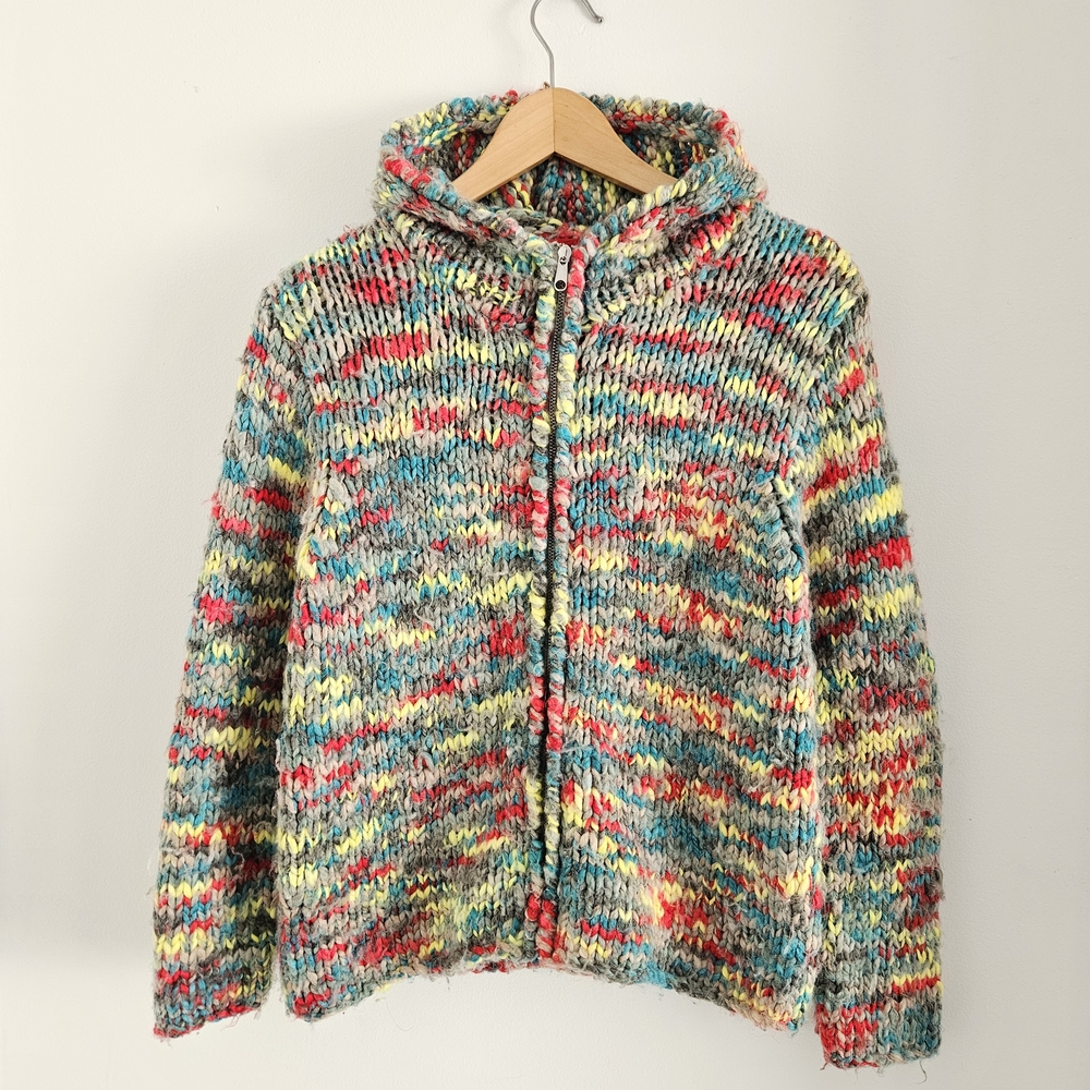Diesel Chunky Knit Zip Hoodie XL Multicolor Wool Blend Y2K Speckled Sweater